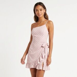 Blue Blush Pink Polka Dot One-Shoulder Casual Dress